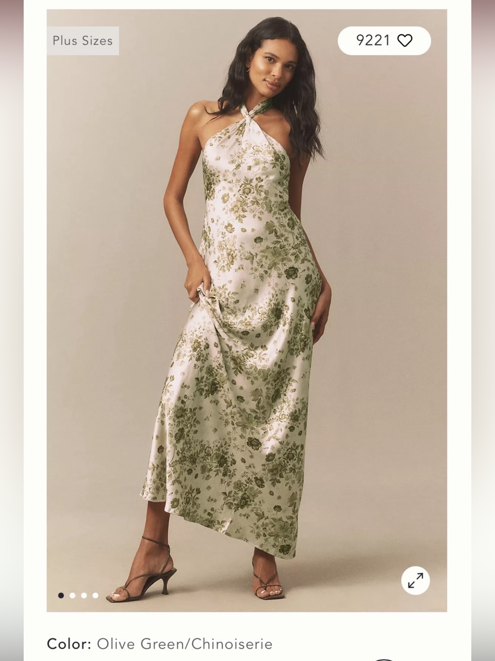 NEW, UNWORN, Anthropologie Olive Green Floral Halter Dress